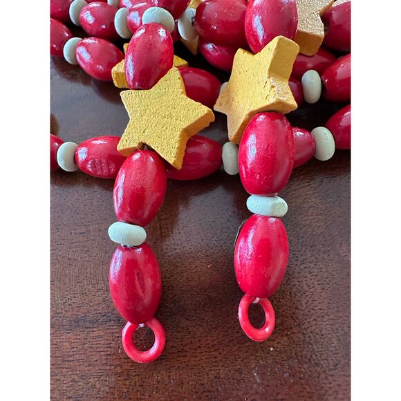 2 Vintage Wood Beads stars Christmas Garlands 20 ft ea. Red Yellow wooden decor - Picture 8 of 13